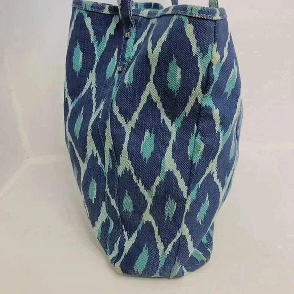 Stella & Dot Blue Diamond Printed Canvas Tote Bag - Picture 2 of 10